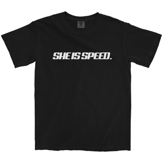 SHE IS SPEED. GABBIE GRAVES BLACK TEE