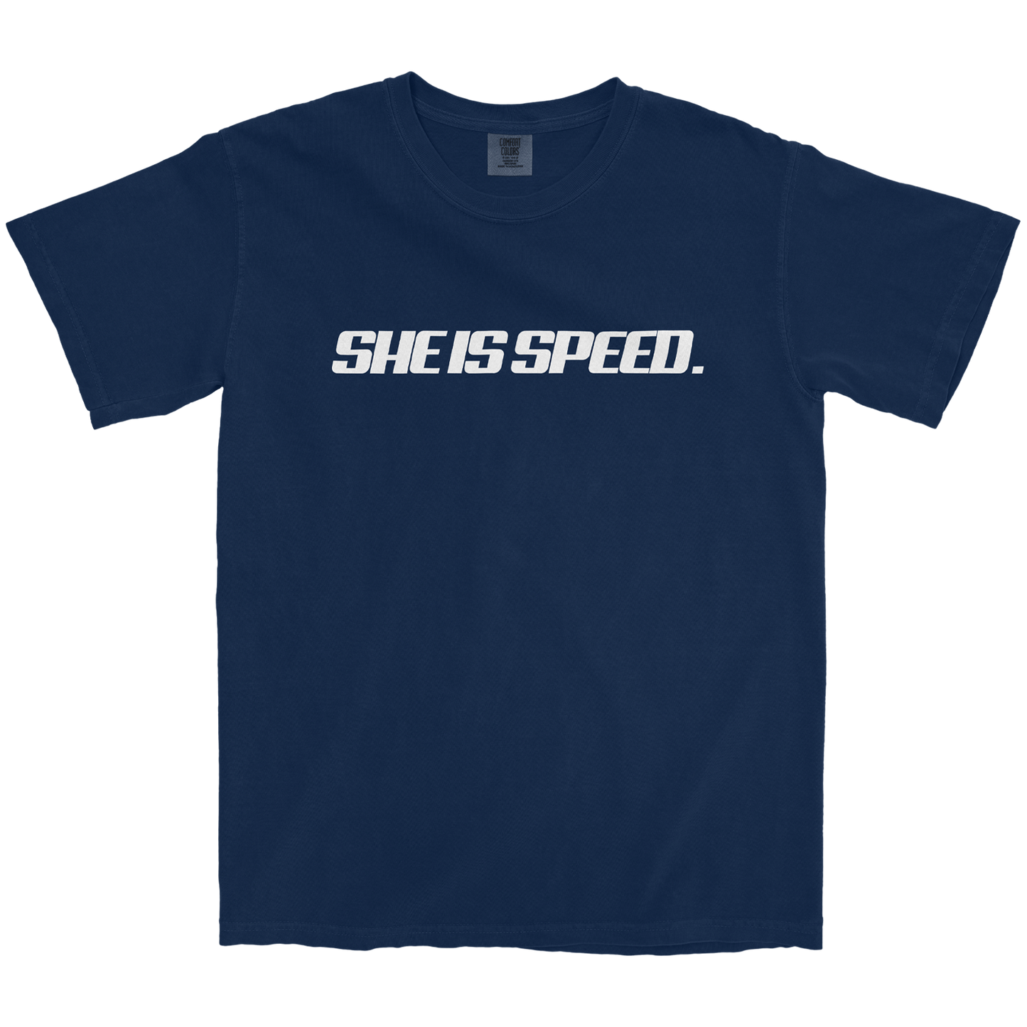 SHE IS SPEED. GABBIE GRAVES NAVY TEE