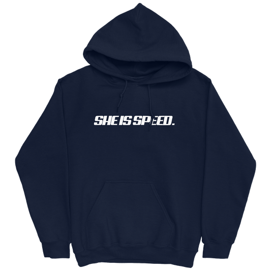 SHE IS SPEED. GABBIE GRAVES NAVY HOODIE