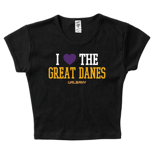 UALBANY 'I HEART THE GREAT DANES' WOMEN'S CROPPED TEE